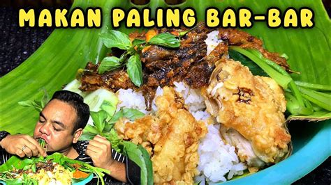 Mukbang Nasi 3 Piring Ayam Geprek Tumis Ikan Asin Dan Lalapan Daun