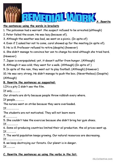 Remedial Work General Gramma English Esl Worksheets Pdf Doc