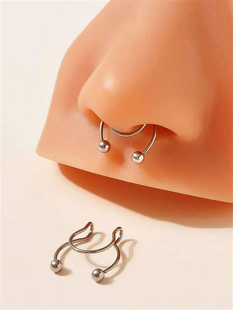 Pcs Set Fake Septum Nose Hoop Ring Stainless Steel Faux Lip Ear Nose