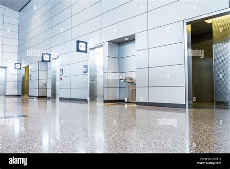 In An Public Building Are Womans Toilets Whit Black Doors Stock Photo