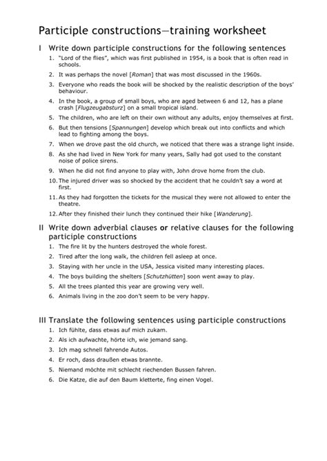 Participle Constructionstraining Worksheet Rete