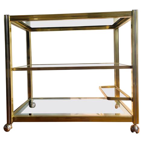 Vintage Brass And Glass Bar Cart 1980s Hollywood Regency Serving