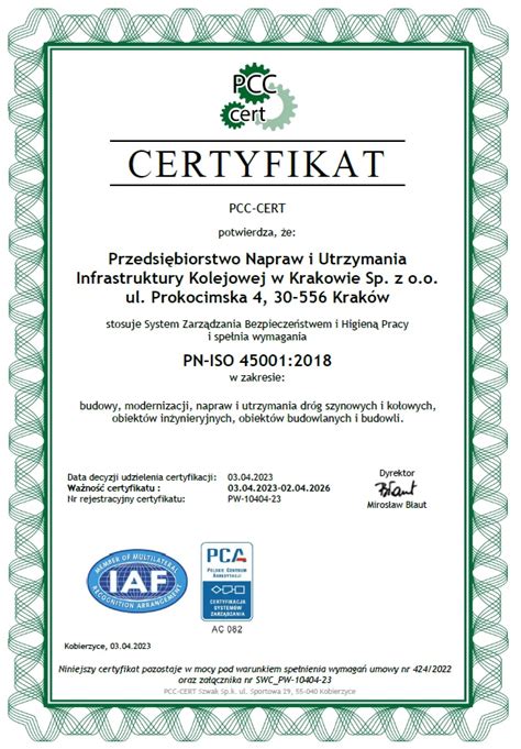 Certyfikat Iso Pnuik Krak W