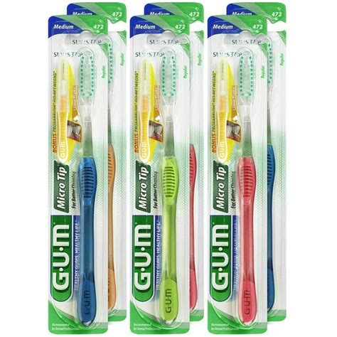 Gum Micro Tip Toothbrush Medium Bristles Colors May Vary Pack Of 6