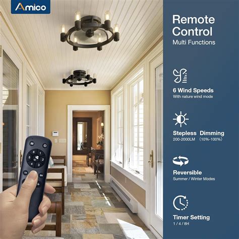 Amico Ventilador De Techo Retr Ctil De Pulgadas Con Luz Y Control