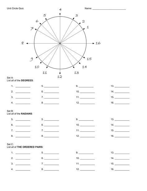 Free Printable Unit Circle Chart Templates [excel Pdf]