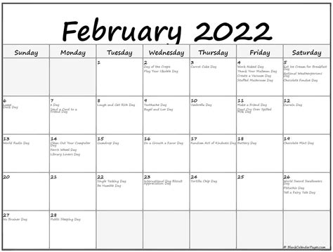 February 2022 with holidays calendar