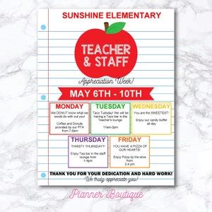 Editable Teacher Staff Appreciation Week Flyer Itinerary Printable