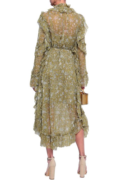 Zimmermann Ruffled Floral Print Silk Georgette Midi Dress The Outnet