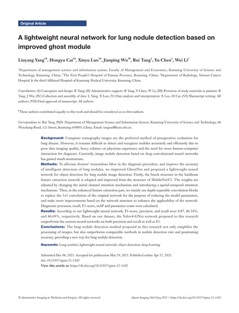 PDF A Lightweight Neural Network For Lung Nodule Detection Based On