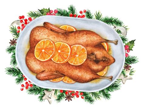 Premium Vector Roasted Christmas Peking Duck With Oranges