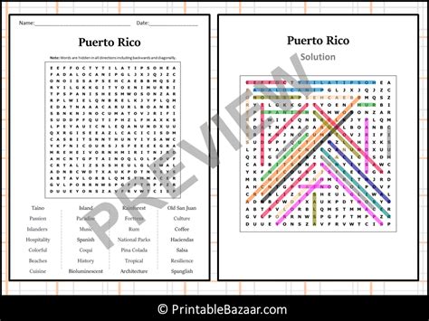 Puerto Rico Word Search Puzzle Worksheet Activity Teaching Resources