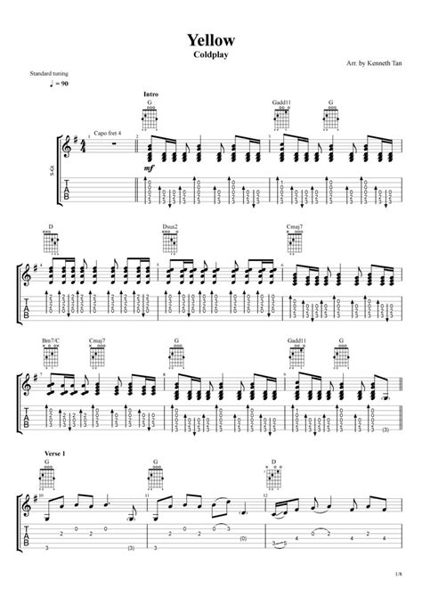 Guitar Chords For Yellow By Coldplay