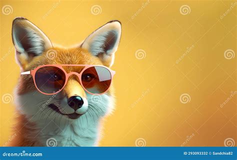 Fox In Sunglass Shade Glasses Isolated On Solid Pastel Background Stock