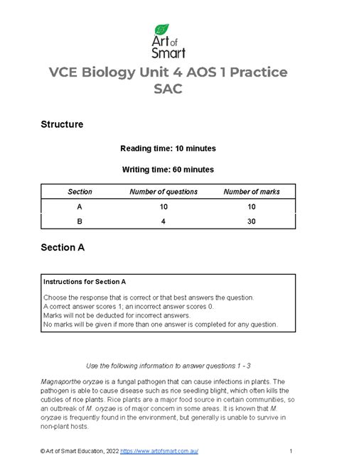 Vce Biology Unit Aos Practice Sac Art Of Smart Education Vce