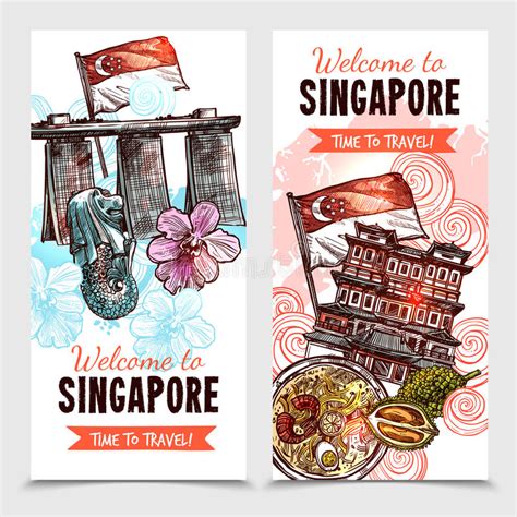 Banderas De La Vertical Del Bosquejo De Singapur Ilustraci N Del Vector