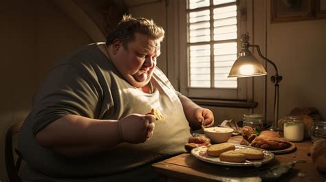 Premium AI Image | Fat man eat food Exaggerated presentation of a ...