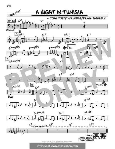 A Night In Tunisia By D Gillespie F Paparelli Sheet Music On Musicaneo