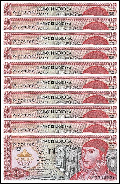 Mexico 20 Pesos 1977 P 64d 1 UNC Series CW X 10 PCS EBay