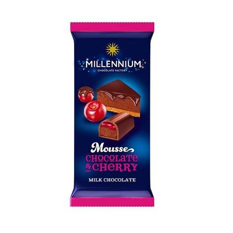 Шоколад 95 г Millennium Mousse молочний з мусовою та вишневою начинкою ...