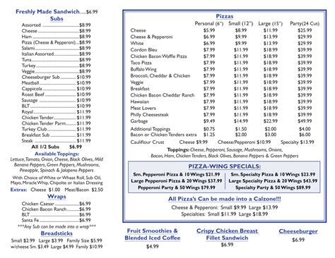 Deli Menu South Dayton Supermarket