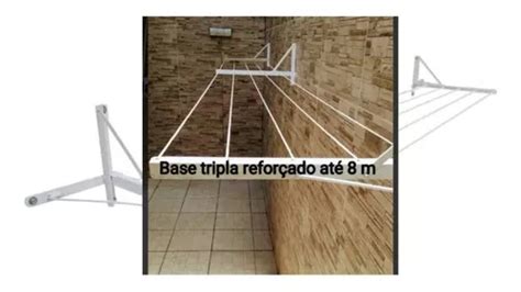 Varal De Parede Muro Base Tripla Até 8 Metros 5 Fios Parcelamento sem