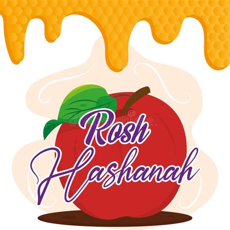 Colored Rosh Hashanah Poster Red Apple And Honey Vector Stock Vector Illustration Of Vector