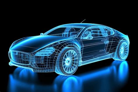 Representación de estructura alámbrica de coche eléctrico autónomo de