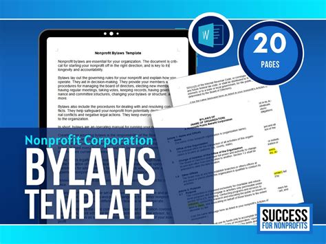 Nonprofit Bylaws Template Editable Nonprofit Documents Nonprofit