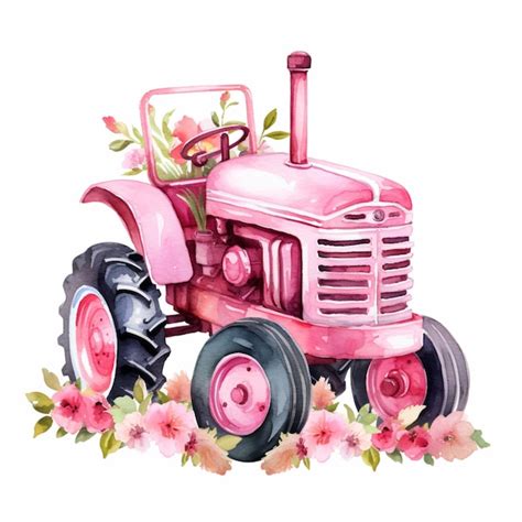 Premium Photo There Is A Pink Tractor With Flowers On The Front