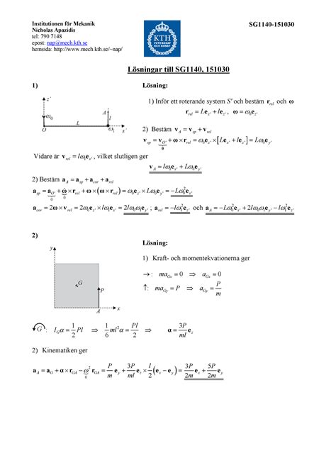 Mekanik Ii Sg L Sningar Institutionen F R Mekanik