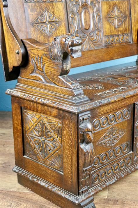 Carved Oak Monks Bench Settle Hall Seat Antiques Atlas