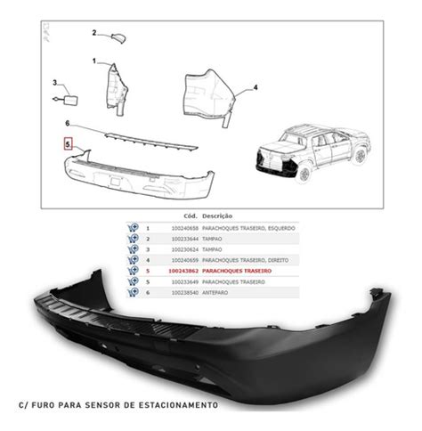 Parachoque Traseiro C Furo Fiat Toro Volcano 2020 Original