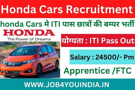 Honda ITI Recruitment 2024 Job Campus Drive Job4You India