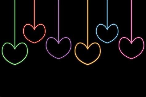 Set Of Colorful Hearts Neon Glow Colored Vector Illustration Isolated