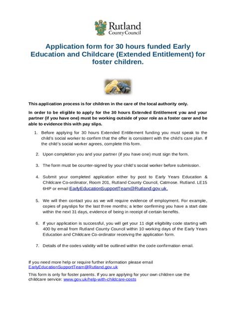 Application For 30 Hours Funded Early Education And Doc Template