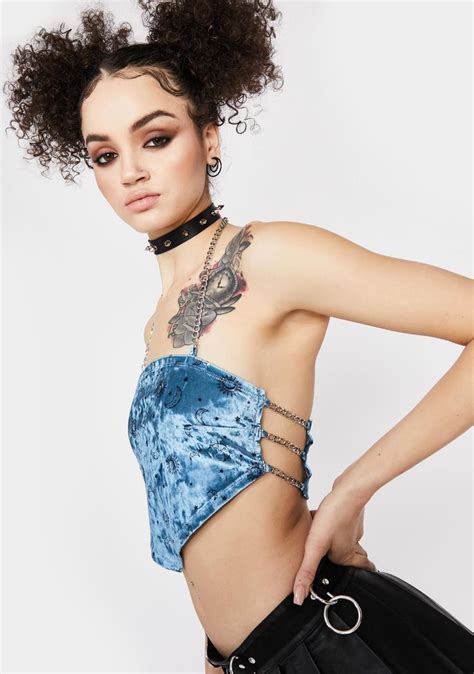 Celestial Velvet Print Chain Halter Crop Top Blue Corset Crop Top Halter Crop Top Lace Up