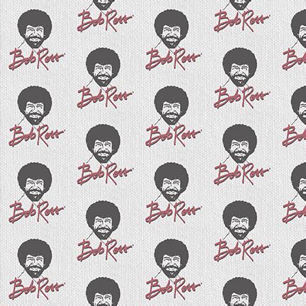 SPECIALTY FABRICS: Bob Ross Face and Signature on Gray: Bob Ross ...