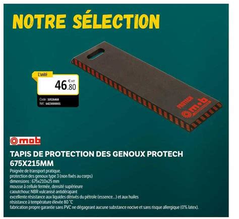 Promo Tapis De Protection Des Genoux Protech 675 X 215 Mm Mob Chez