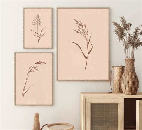 Set Of 3 Botanical Line Art Prints Neutral Wall Art Abstract