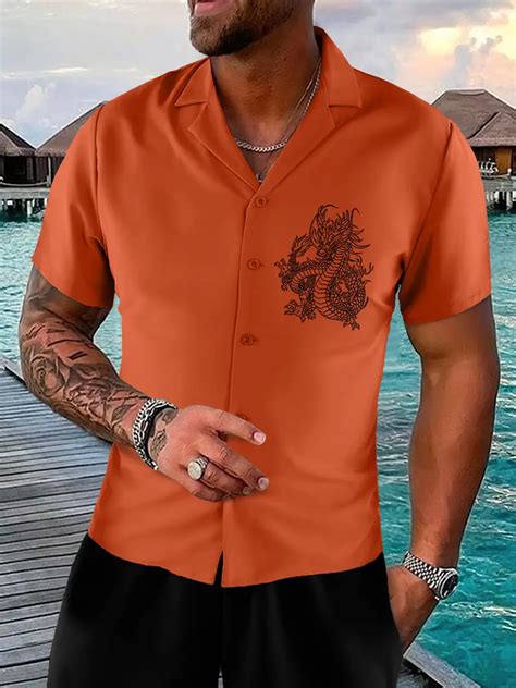 Plus Size Mens Dragon Print Shirt Summer Temu Australia