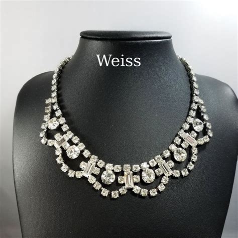 Weiss Clear Rhinestone Choker Necklace Silver Tone Baguette Etsy Rhinestone Choker Necklace