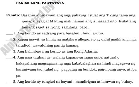 PANIMULANG PAGTATAYA Panuto Basahin At StudyX