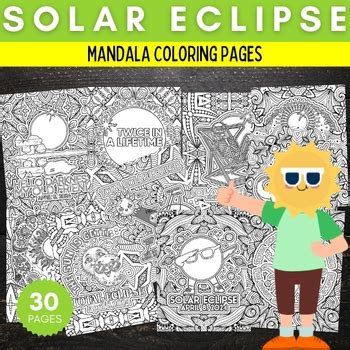 Printable Solar Eclipse 2024 Mandala Coloring Pages Sheets Fun April