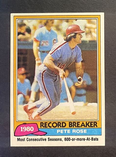 1980 Pete Rose Baseball Card Record Breaker Most Consecutive Seasons