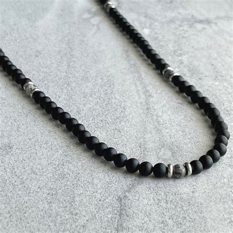 Men S Beaded Necklace Mm Matte Onyx Beaded Necklace Etsy