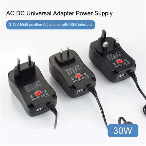 30W Universal Adjustable Power Adapter Charger AC To DC Plug 3V 4 5V 5V