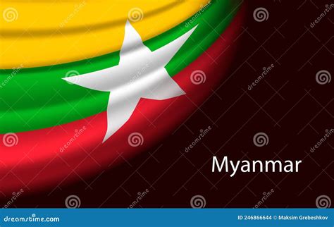 Wave Flag Of Myanmar On Dark Background Banner Or Ribbon Vector Stock