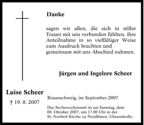 Traueranzeigen Von Luise Scheer Trauer In Nrw De