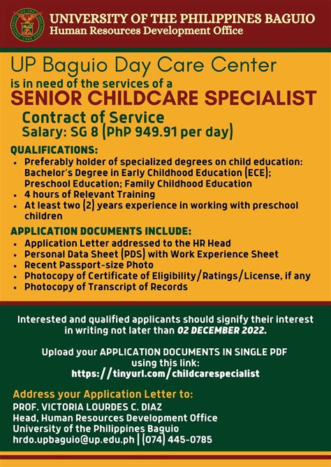 UP Baguio Day Care Center (Senior Childcare Specialist) – UP Alumni Website